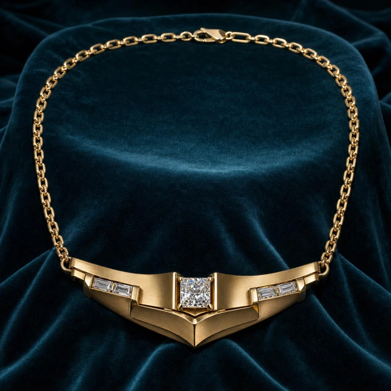 Bronzo Vigile, 2.28 ct tw princess lab grown diamond men’s necklace in 18K yellow gold (front view)
