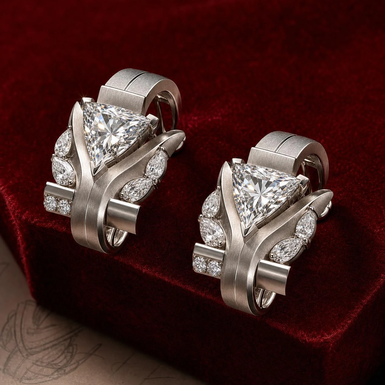 Grazia de Minuit, 4.84 ct tw trillion lab grown diamond earrings in 18K white gold (front view)