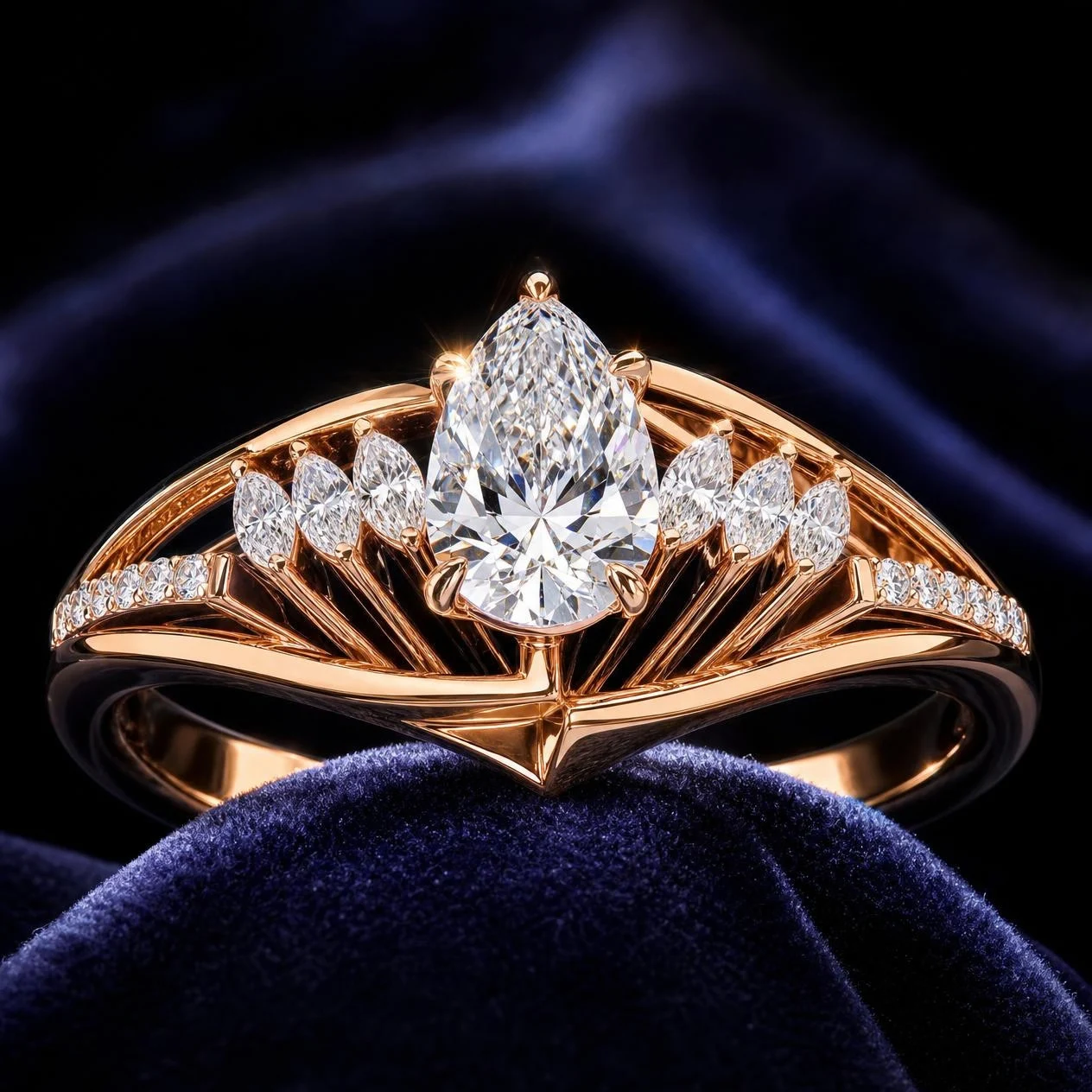 Plume d'Oro, 3.19 ct tw pear lab grown diamond ring in rose gold (front view)