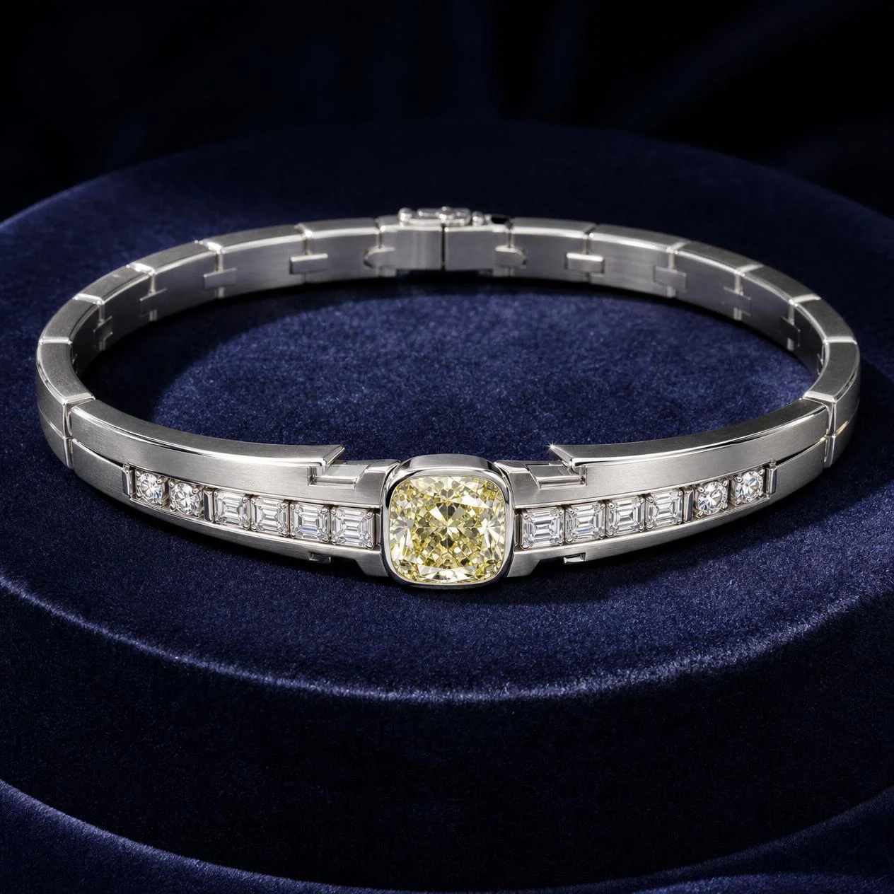 Rive Lumineuse, 3.37 ct tw cushion lab grown diamond bracelet in 18K white gold (front view)