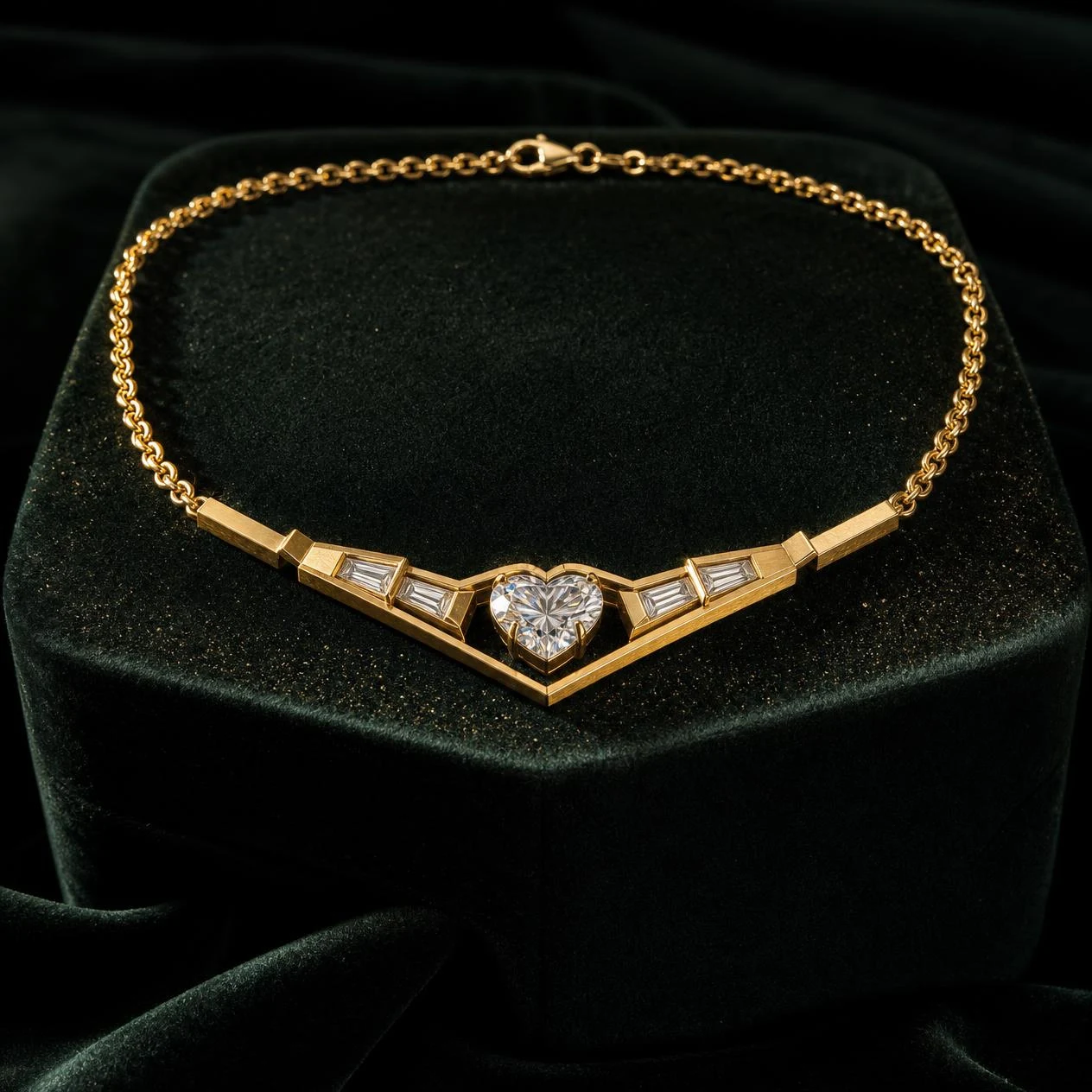 Meridiano d'Oriente, 1.82 ct tw heart lab grown diamond men’s necklace in 18K yellow gold (front view)