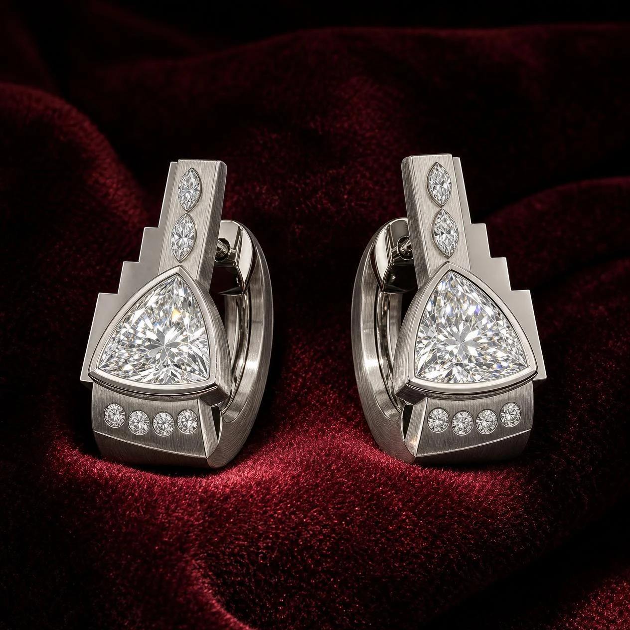Nuit di Cristallo, 5.96 ct tw trillion lab grown diamond earrings in 18K white gold (front view)