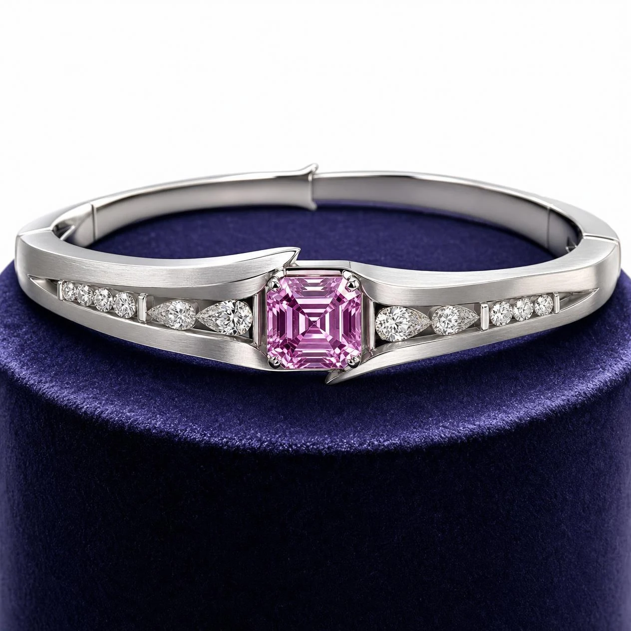 Flamme Preziosa, 2.98 ct tw asscher lab grown diamond bracelet in 18K white gold (front view)
