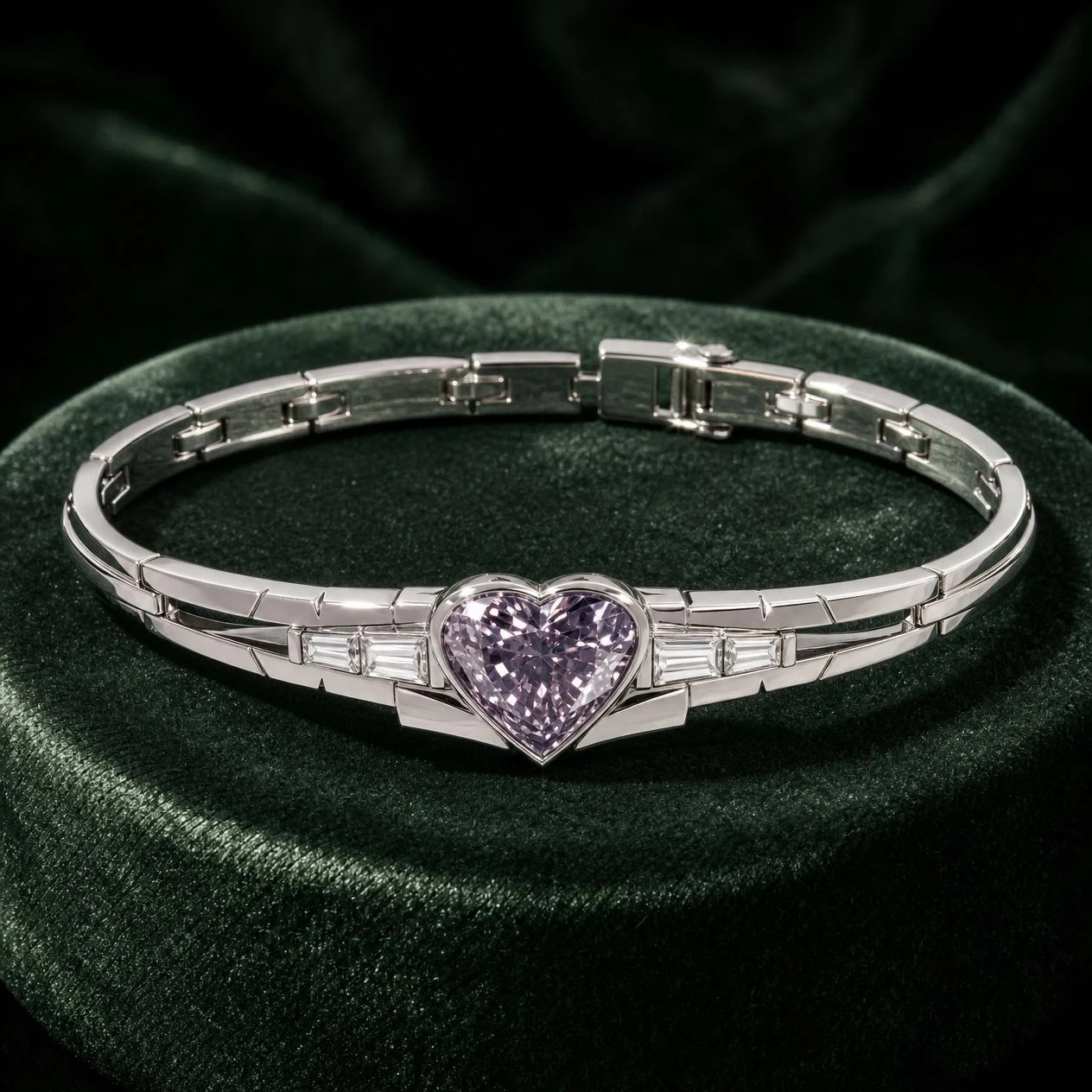 Valore d'Oriente, 2.28 ct tw heart lab grown diamond men’s bracelet in 18K white gold (front view)