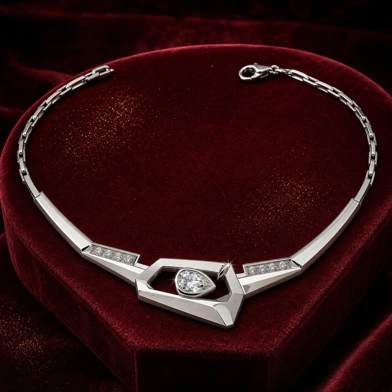 Arciere Indomito, 1.26 ct tw pear lab grown diamond men’s necklace in 18K white gold (front view)