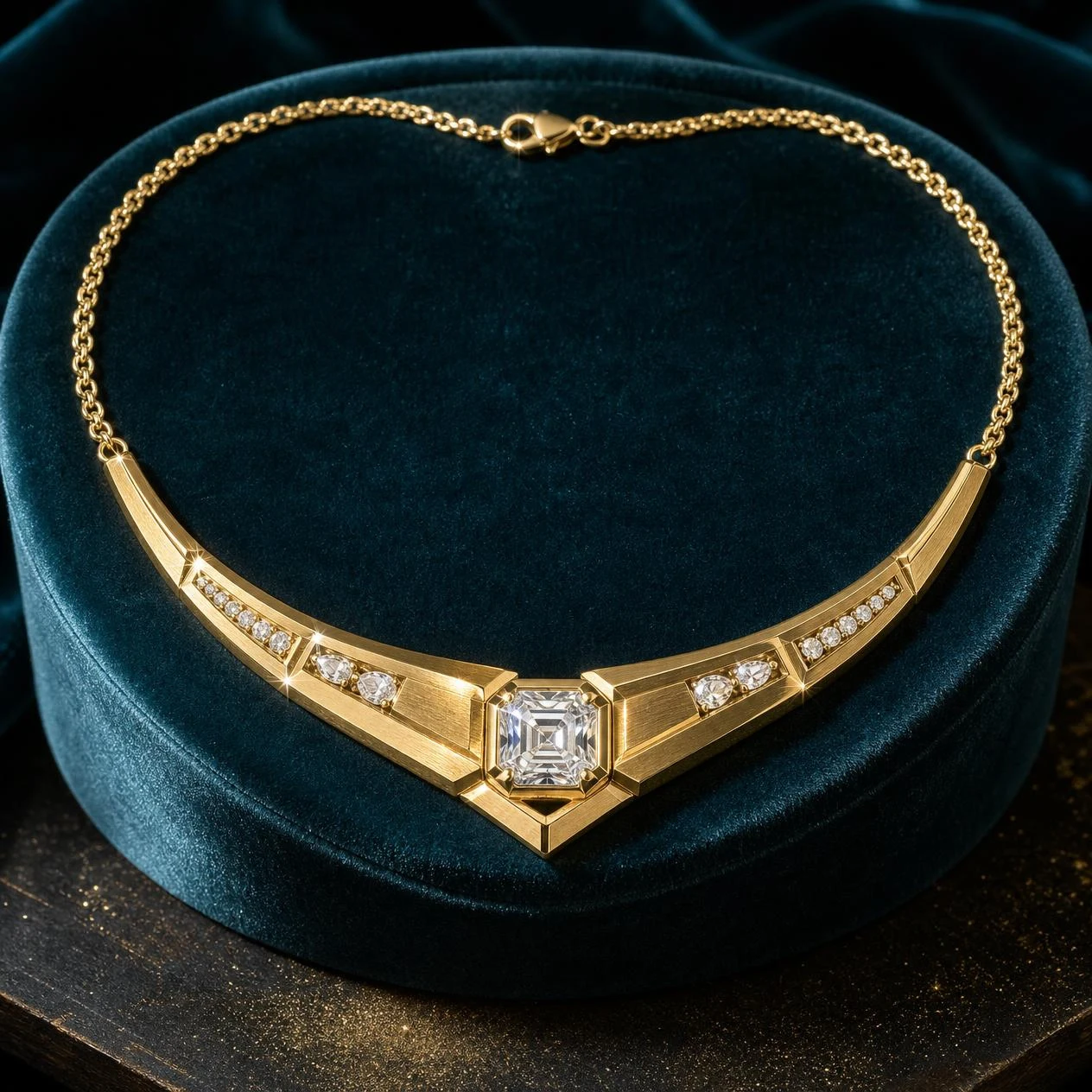Notte Radiosa, 2.14 ct tw asscher lab grown diamond necklace in 18K yellow gold (front view)
