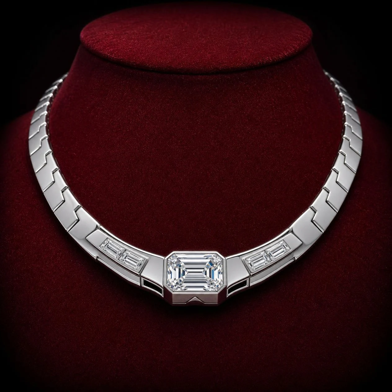 Grazia Lucente, 2.74 ct tw emerald lab grown diamond necklace in 18K white gold (front view)