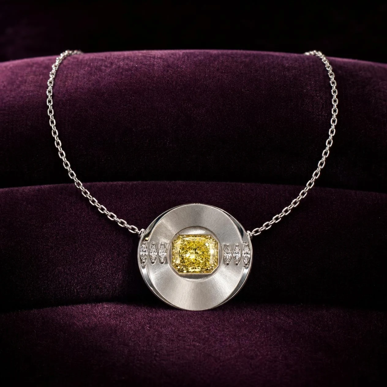 Soie Fiorita, 2.9 ct tw radiant lab grown diamond necklace in 18K white gold (front view)