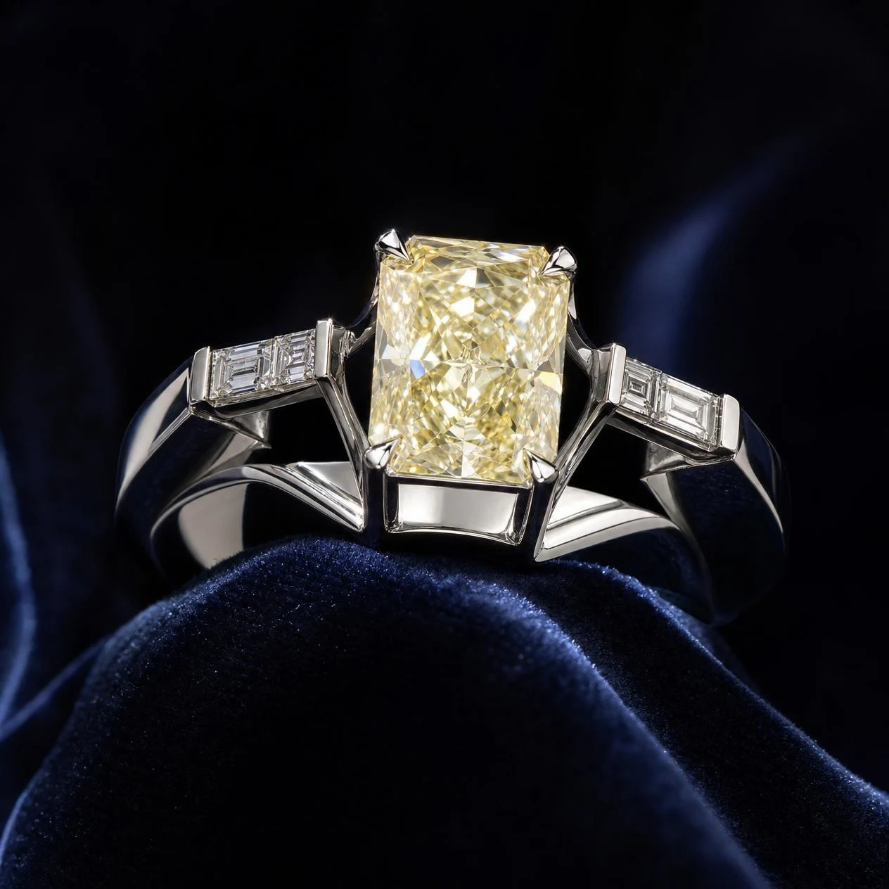 Celeste Secrète, 2.35 ct tw radiant lab grown diamond ring in 18K white gold (front view)