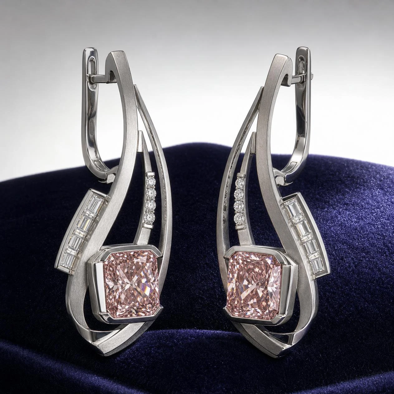 Flamme Eletta, 4.96 ct tw radiant lab grown diamond earrings in 18K white gold (front view)