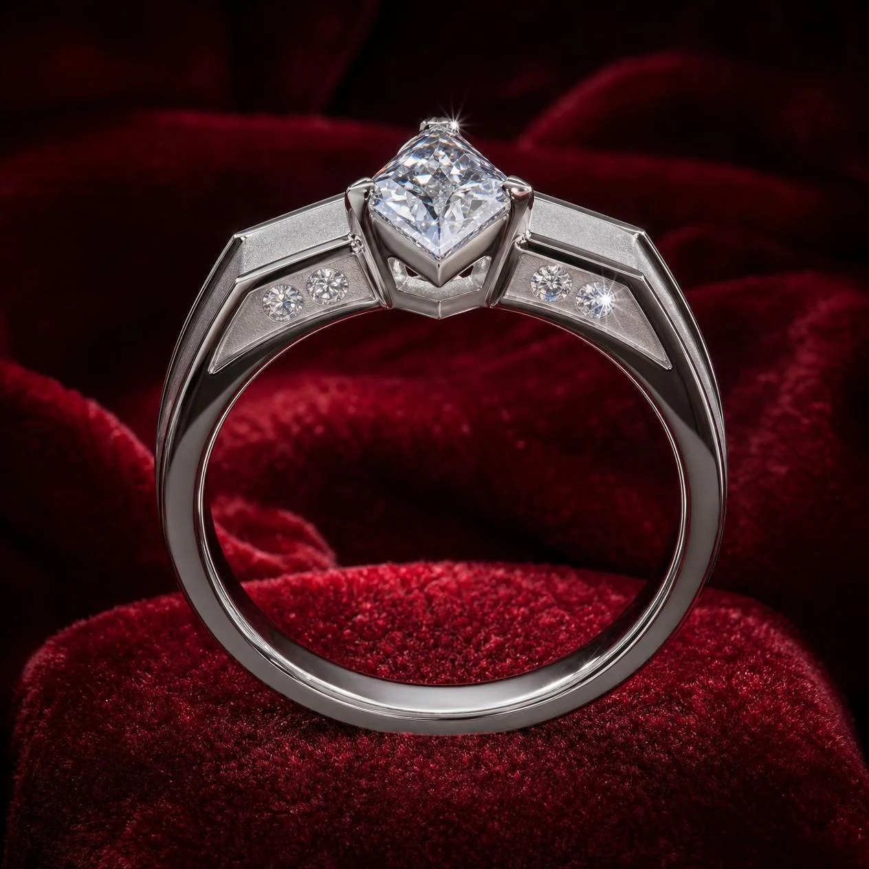Vessillo d'Acciaio, 1.37 ct tw kite lab grown diamond men’s ring in 18K white gold (front view)