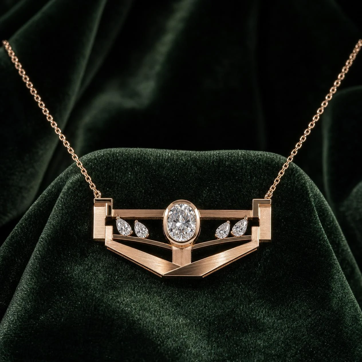 Principe Invicto, 1.52 ct tw oval lab grown diamond men’s necklace in rose gold (front view)