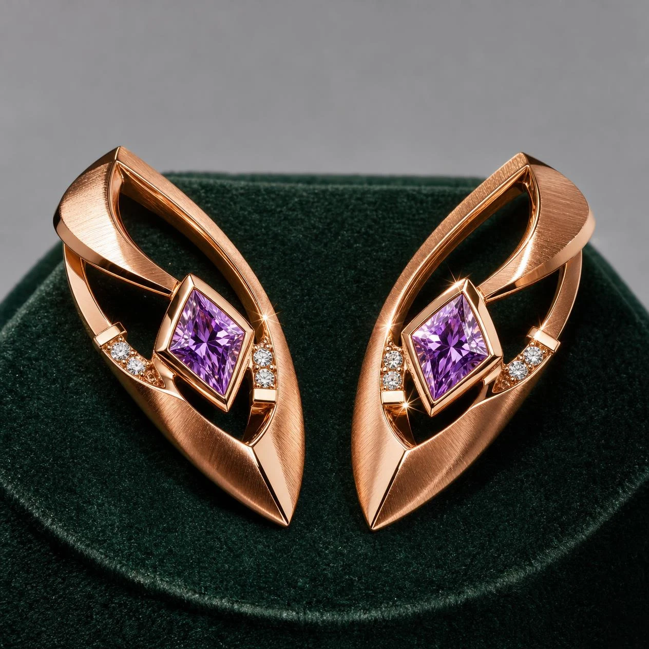 Riva di Primavera, 4.4 ct tw kite lab grown diamond earrings in rose gold (front view)