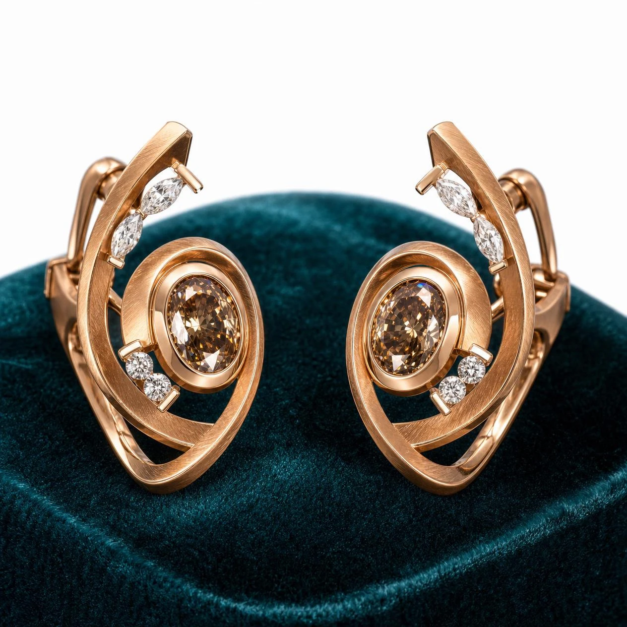 Collina Nascente, 3.74 ct tw oval lab grown diamond earrings in rose gold (front view)