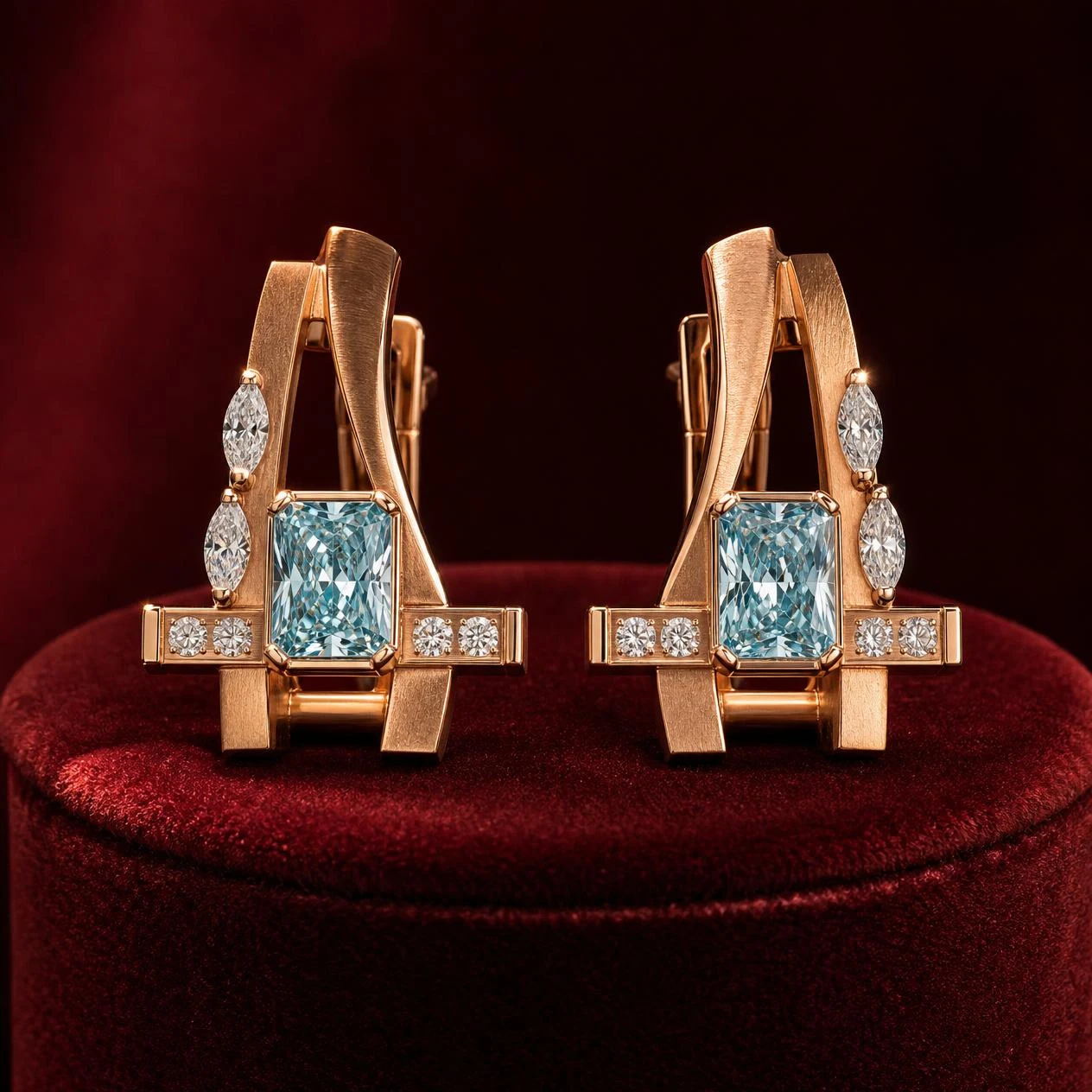 Armonia di Perla, 3.74 ct tw radiant lab grown diamond earrings in rose gold (front view)