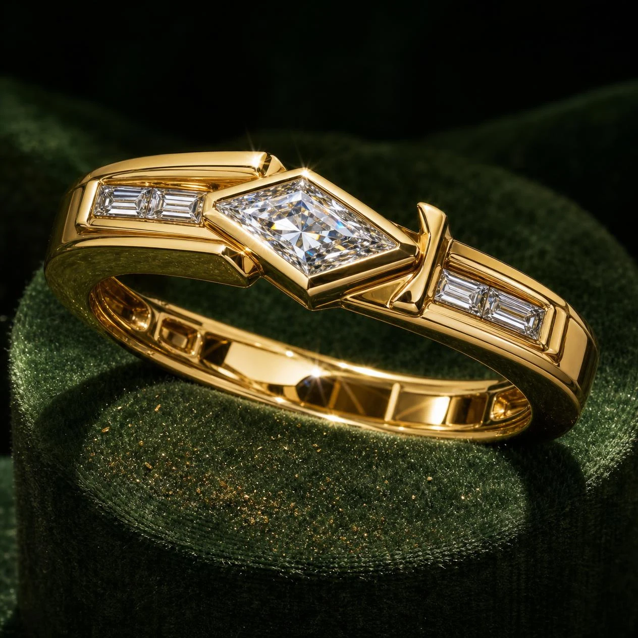 Vertice di Venezia, 1.68 ct tw kite lab grown diamond men’s ring in 18K yellow gold (front view)
