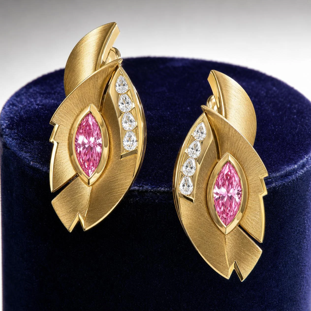 Grazia d'Aube, 3.4 ct tw marquise lab grown diamond earrings in 18K yellow gold (front view)