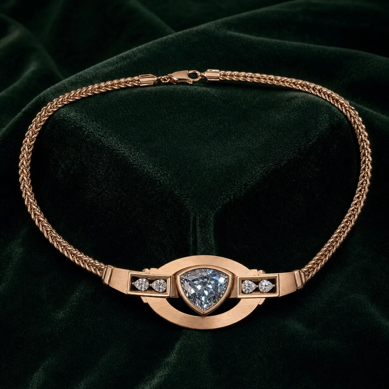 Imperatore di Genova, 2.16 ct tw trillion lab grown diamond men’s necklace in rose gold (front view)