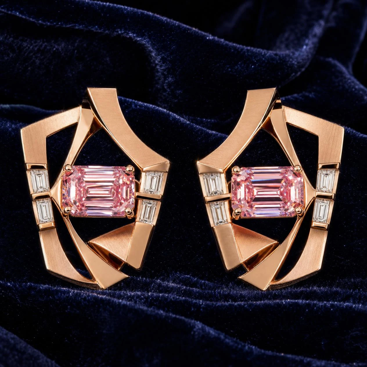 Sorgente Sereine, 4.4 ct tw emerald lab grown diamond earrings in rose gold (front view)