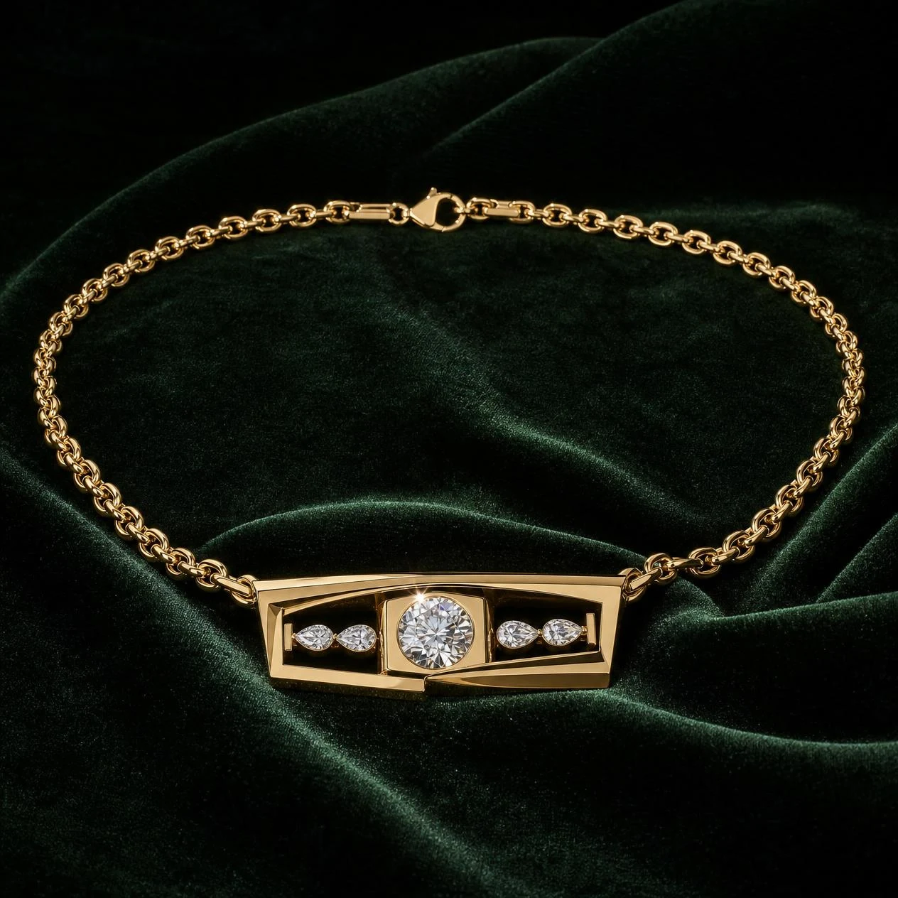 Ponente di Firenze, 2.89 ct tw round lab grown diamond men’s necklace in 18K yellow gold (front view)