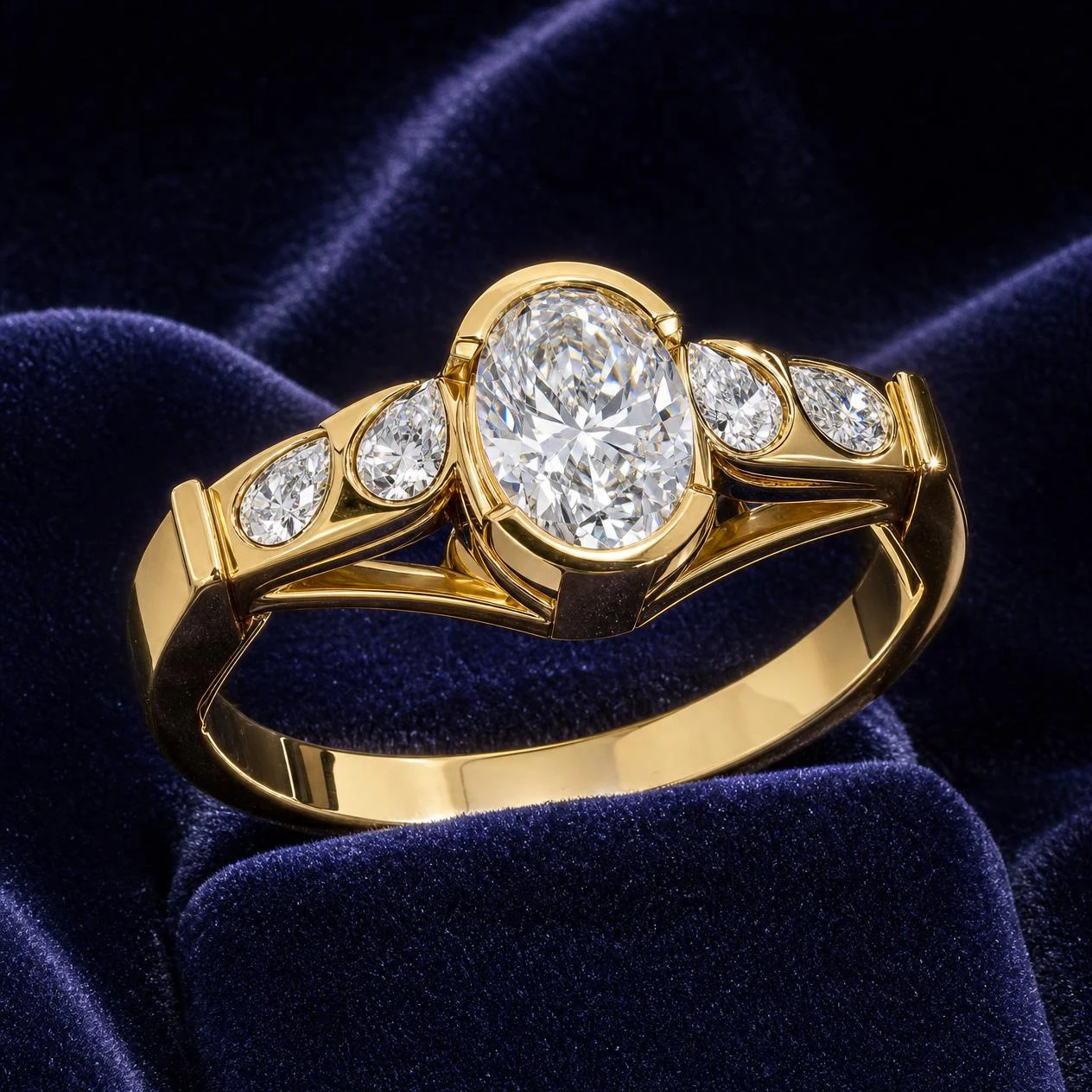 Valore d'Ebano, 1.52 ct tw oval lab grown diamond men’s ring in 18K yellow gold (front view)