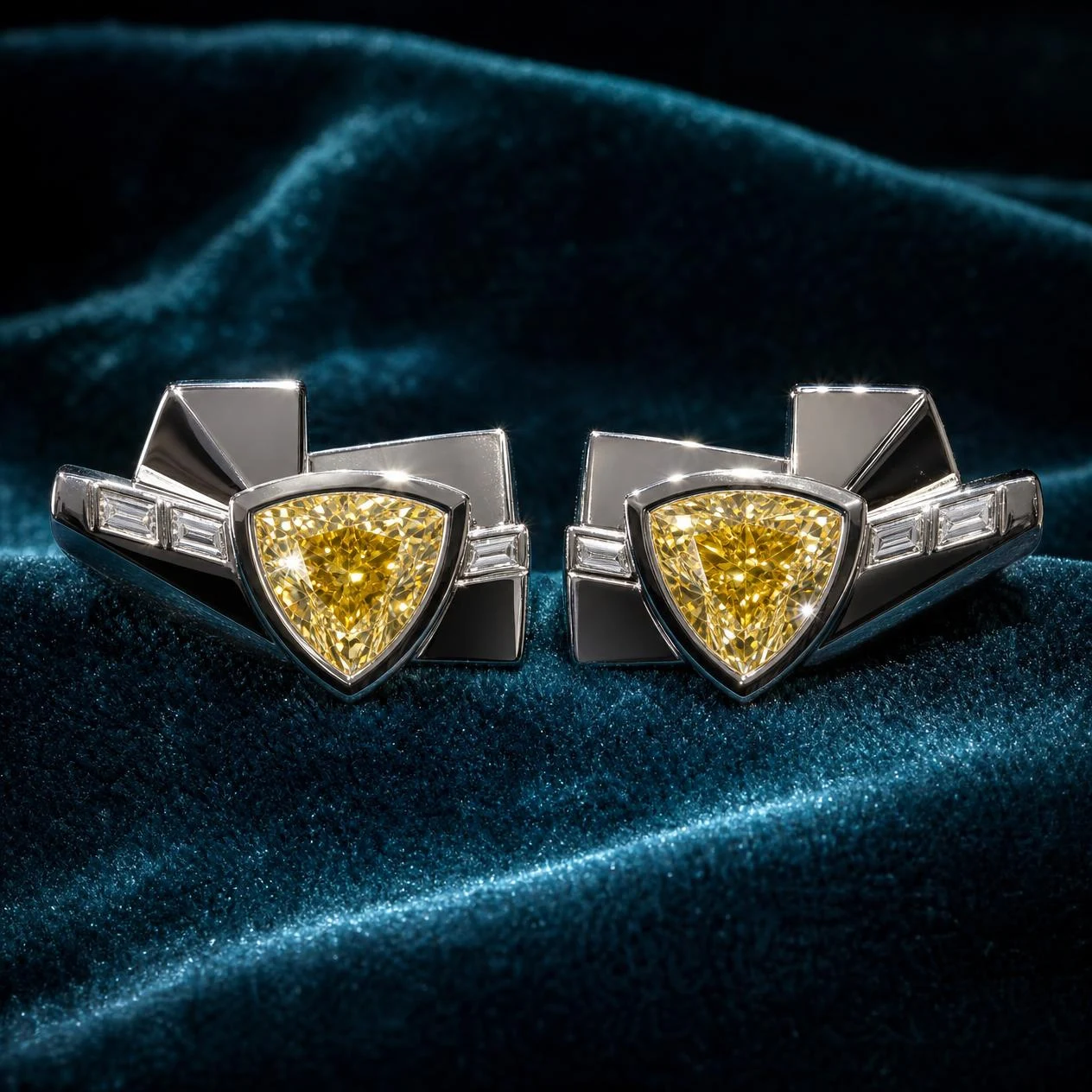 Maestro Profondo, 6 ct tw trillion lab grown diamond men’s earrings in 18K white gold (front view)