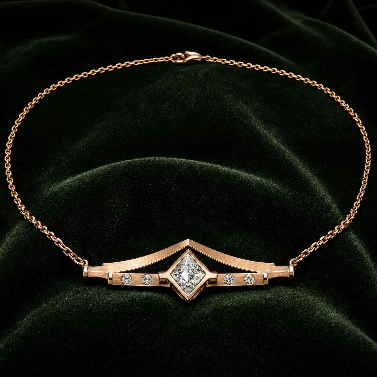 Pretoriano Nero, 1.18 ct tw kite lab grown diamond men’s necklace in rose gold (front view)