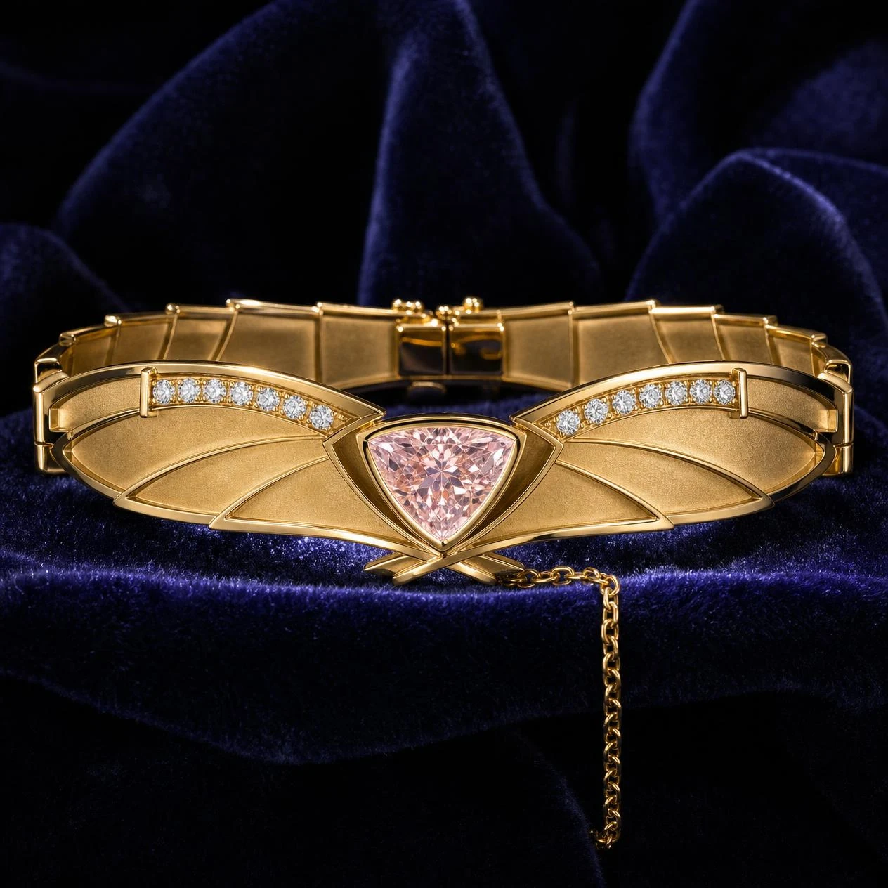 Rugiada Voilée, 1.86 ct tw trillion lab grown diamond bracelet in 18K yellow gold (front view)