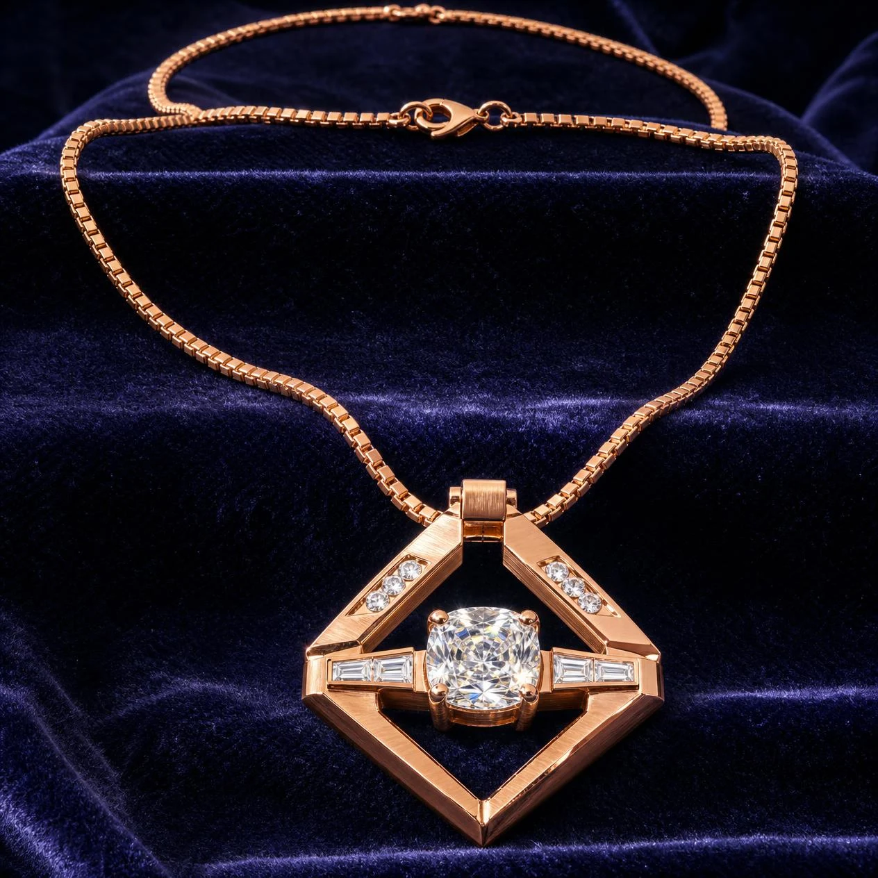Cedro Vigile, 3.23 ct tw cushion lab grown diamond men’s necklace in rose gold (front view)