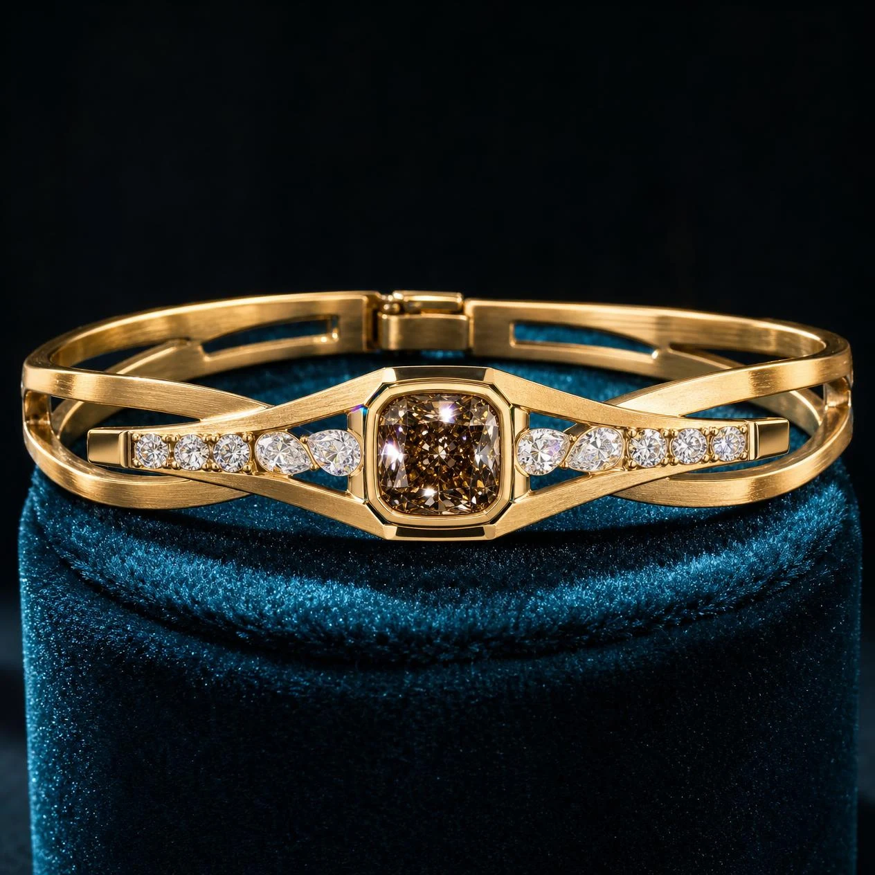Giada Delicata, 2.56 ct tw cushion lab grown diamond bracelet in 18K yellow gold (front view)