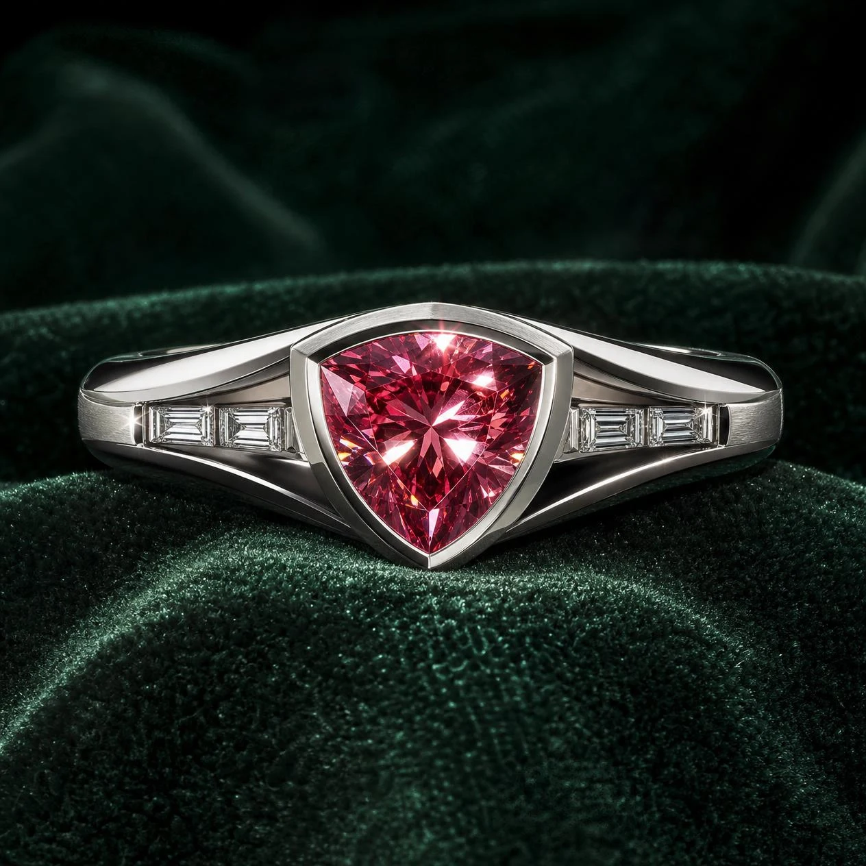 Nuit Incantata, 2.12 ct tw trillion lab grown diamond ring in 18K white gold (front view)