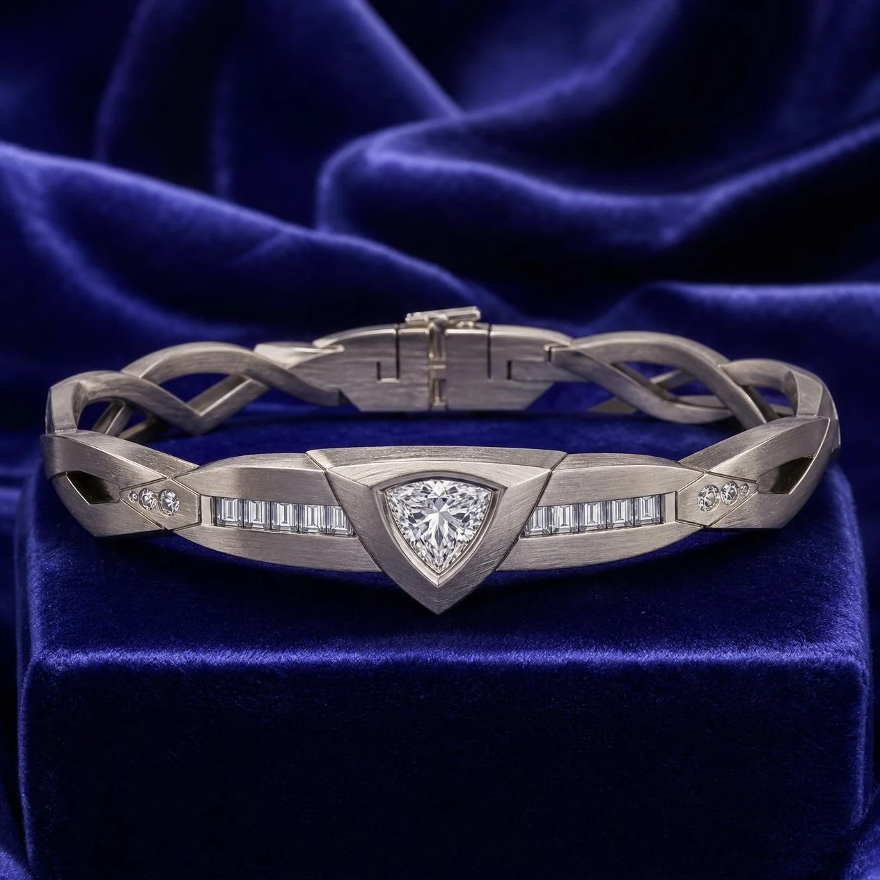 Raoul de Chêne, 2.62 ct tw trillion lab grown diamond men’s bracelet in 18K white gold (front view)
