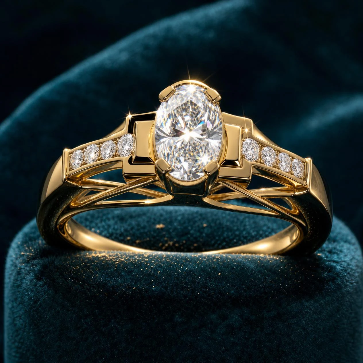 Poesia d'Aube, 1.56 ct tw oval lab grown diamond ring in 18K yellow gold (front view)