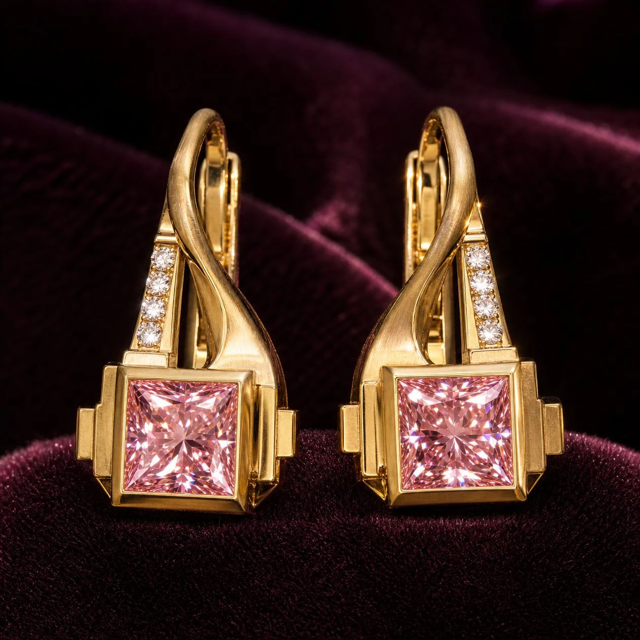 Magnolia Nascente, 4.4 ct tw princess lab grown diamond earrings in 18K yellow gold (front view)