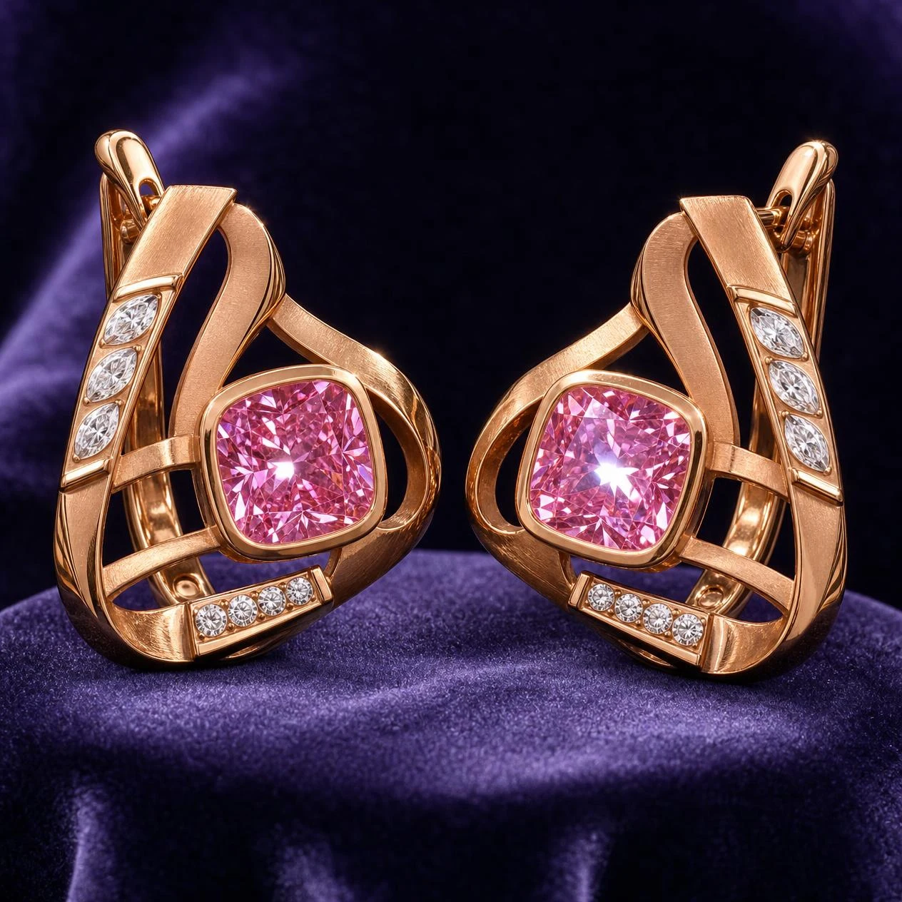 Luna Delicata, 5.64 ct tw cushion lab grown diamond earrings in rose gold (front view)