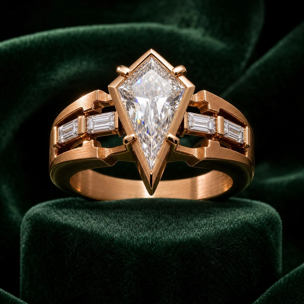 Marchese di Ferro, 1.72 ct tw kite lab grown diamond men’s ring in rose gold (front view)