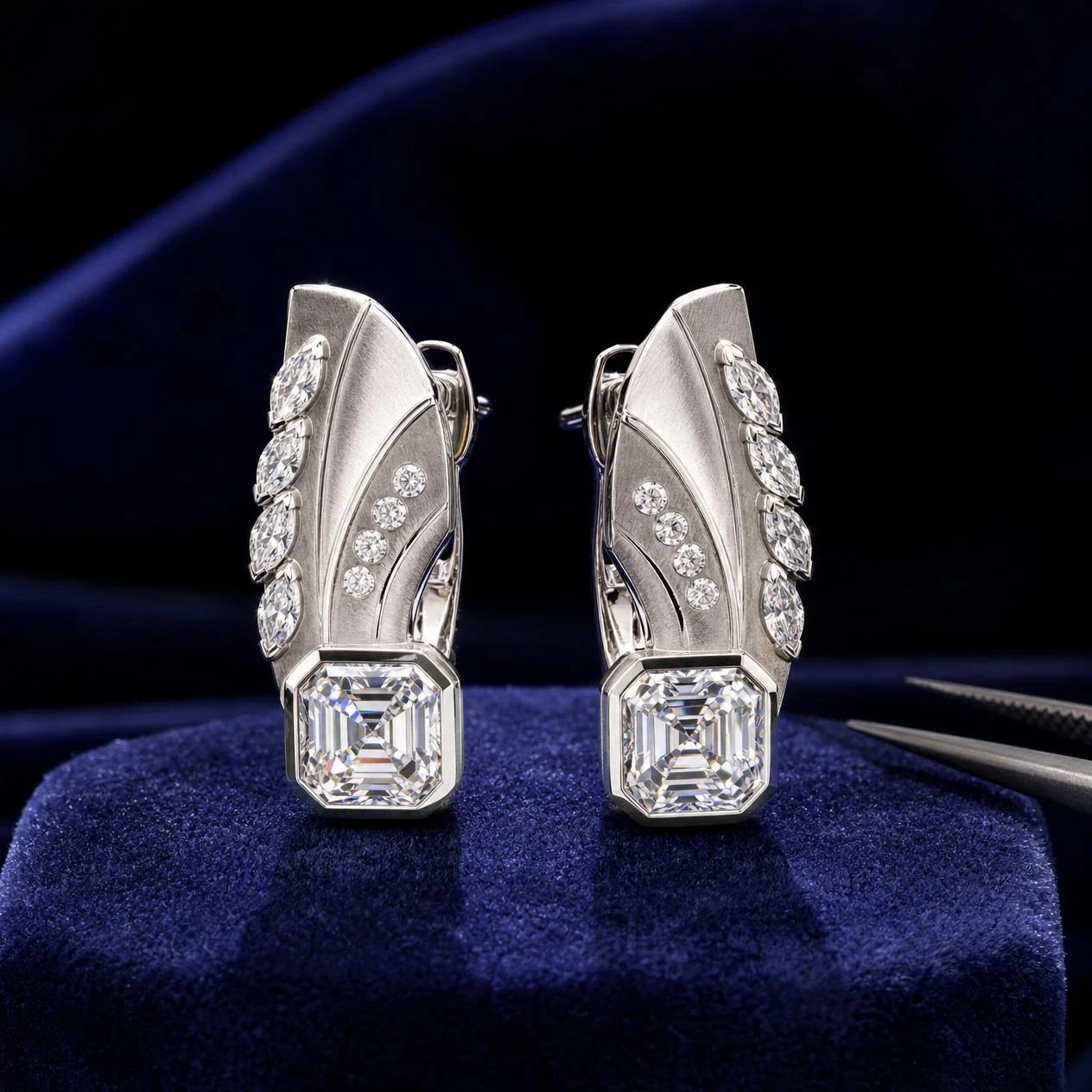 Dolce Sognante, 4.88 ct tw asscher lab grown diamond earrings in 18K white gold (front view)
