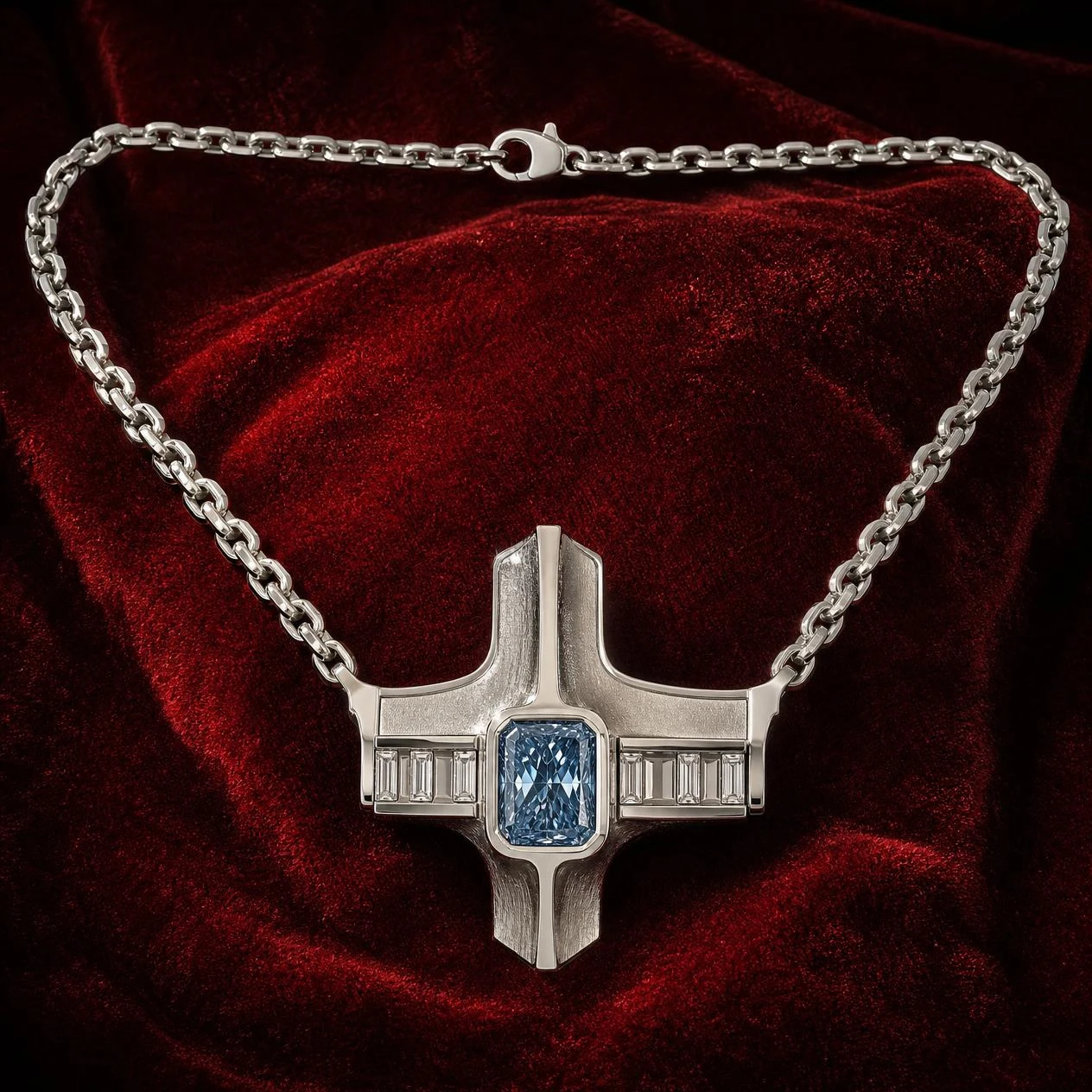 Patrizio del Nord, 2.6 ct tw radiant lab grown diamond men’s necklace in 18K white gold (front view)