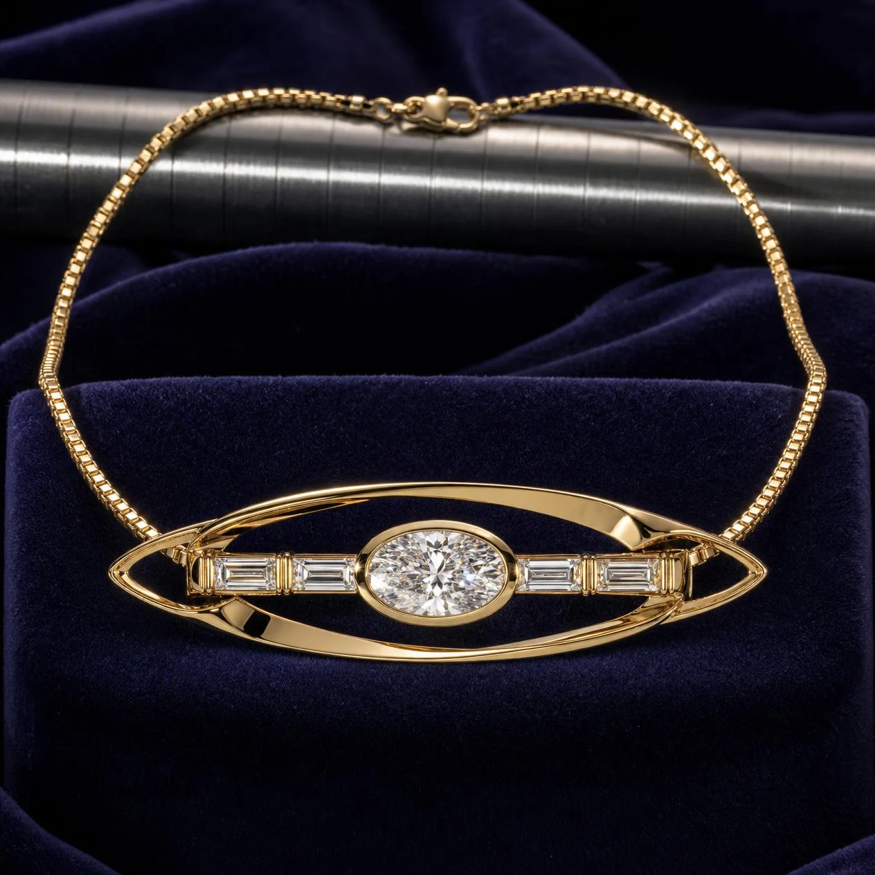 Valore Profondo, 1.68 ct tw oval lab grown diamond men’s necklace in 18K yellow gold (front view)