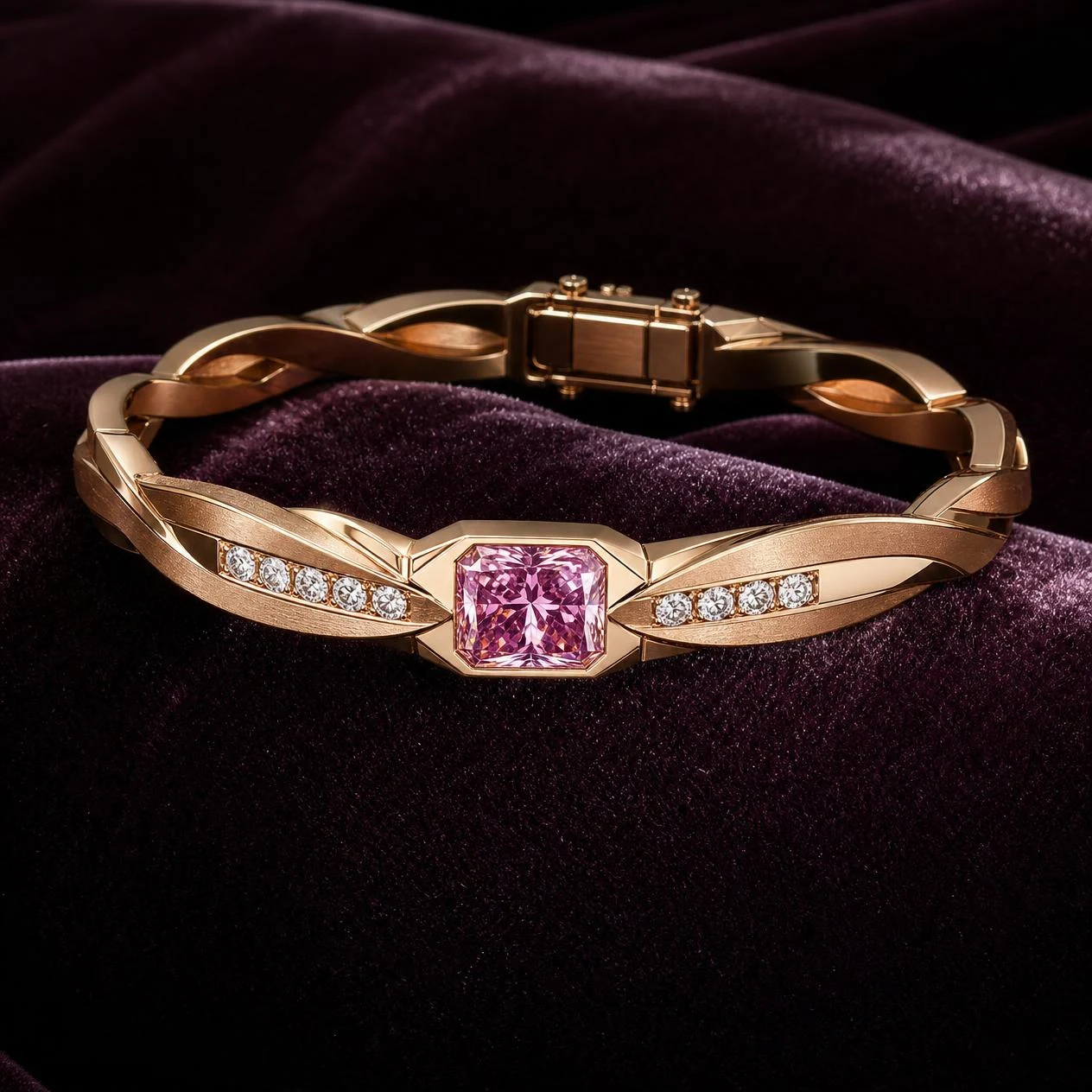 Stendardo Profondo, 2.02 ct tw radiant lab grown diamond men’s bracelet in rose gold (front view)