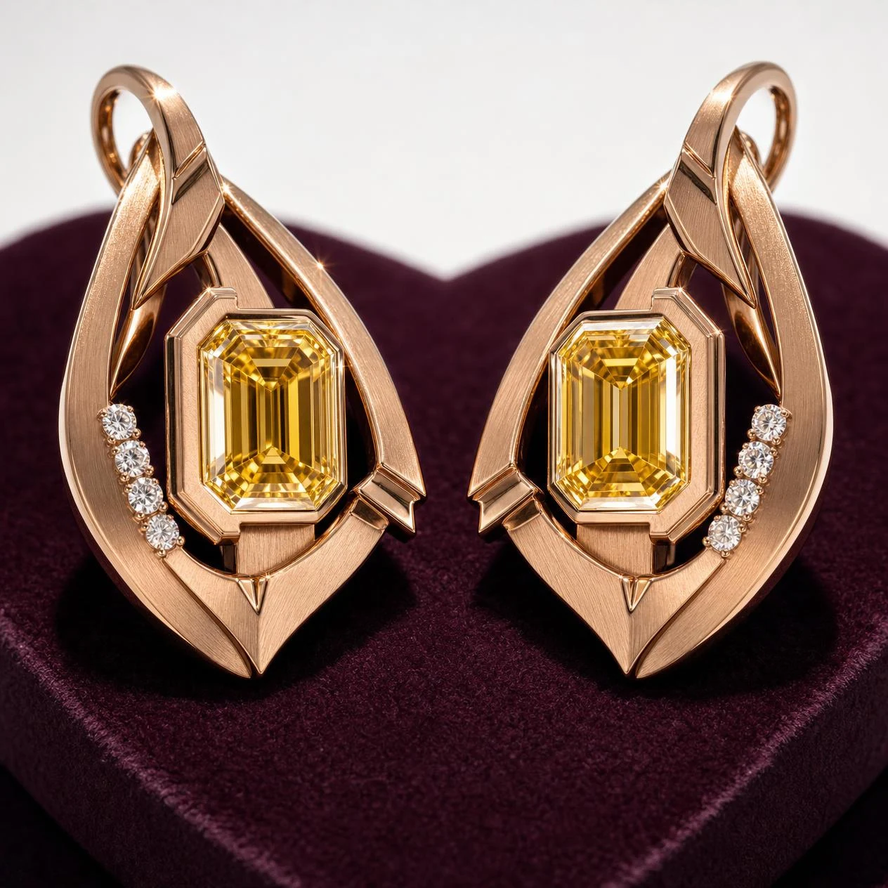 Nebbia Nascosta, 5.2 ct tw emerald lab grown diamond earrings in rose gold (front view)