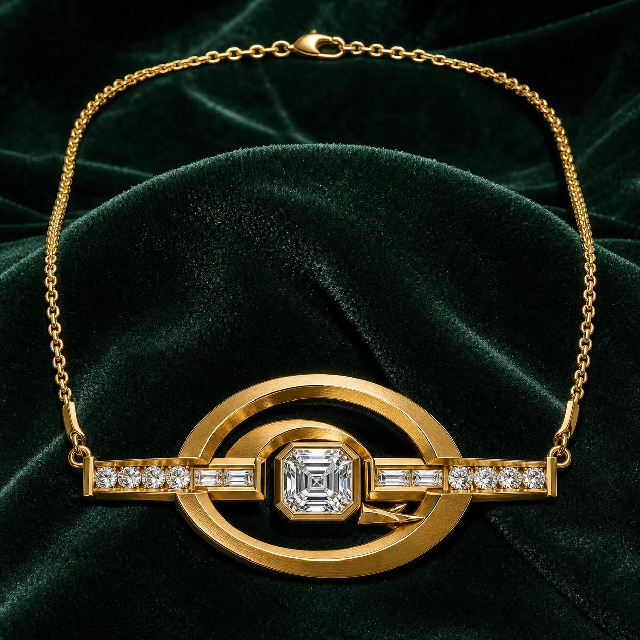 Armonia Suspendue, 2.88 ct tw asscher lab grown diamond necklace in 18K yellow gold (front view)