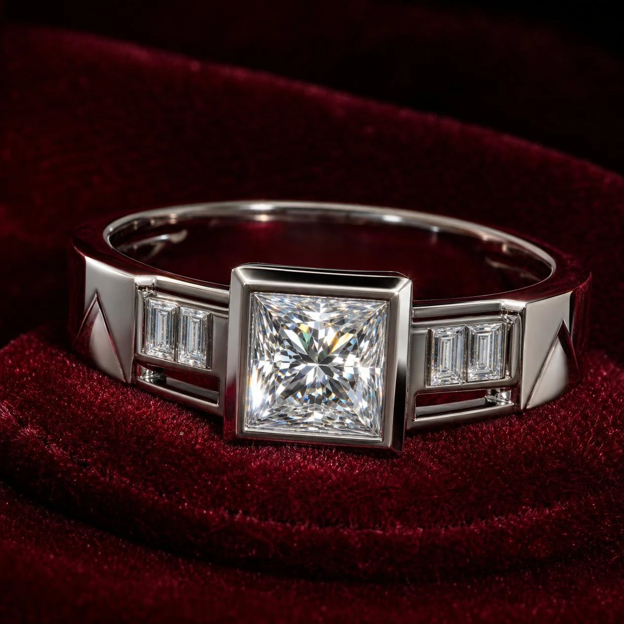 Console Saldo, 2.28 ct tw princess lab grown diamond men’s ring in 18K white gold (front view)