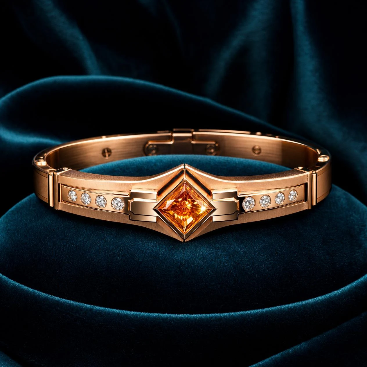 Maestro Silenzioso, 2.9 ct tw kite lab grown diamond men’s bracelet in rose gold (front view)