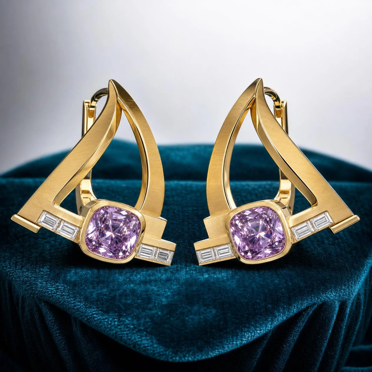 Étoile d'Inverno, 5.4 ct tw cushion lab grown diamond earrings in 18K yellow gold (front view)