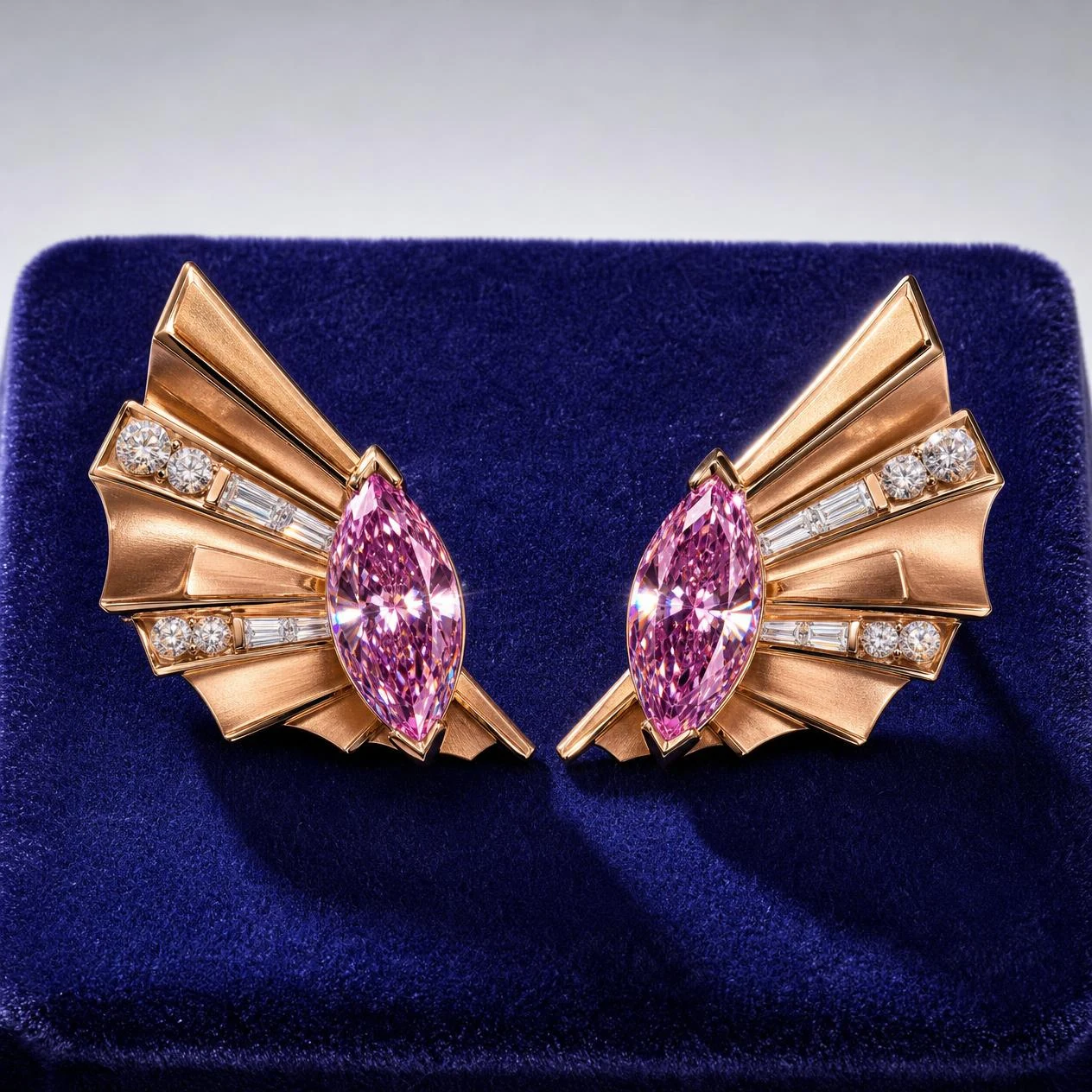 Brume d'Autunno, 5.64 ct tw marquise lab grown diamond earrings in rose gold (front view)