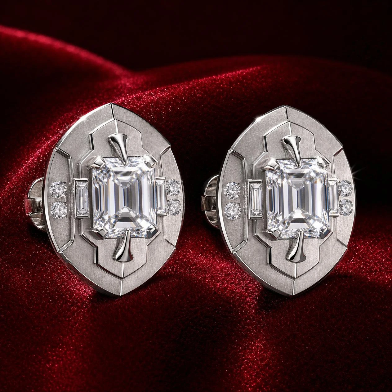 Poesia d'Autunno, 5.56 ct tw emerald lab grown diamond earrings in 18K white gold (front view)