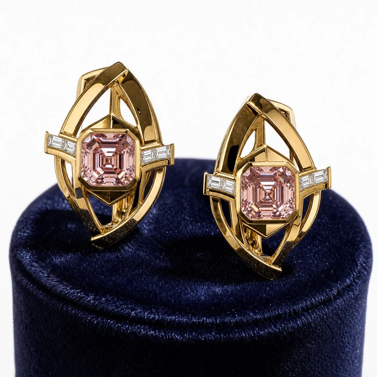 Riva Sognante, 4.8 ct tw asscher lab grown diamond earrings in 18K yellow gold (front view)