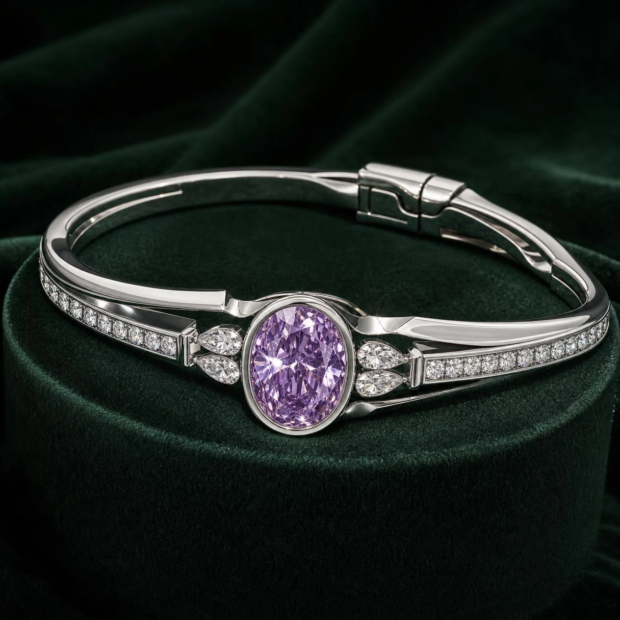 Stella Sereine, 6.17 ct tw oval lab grown diamond bracelet in 18K white gold (front view)
