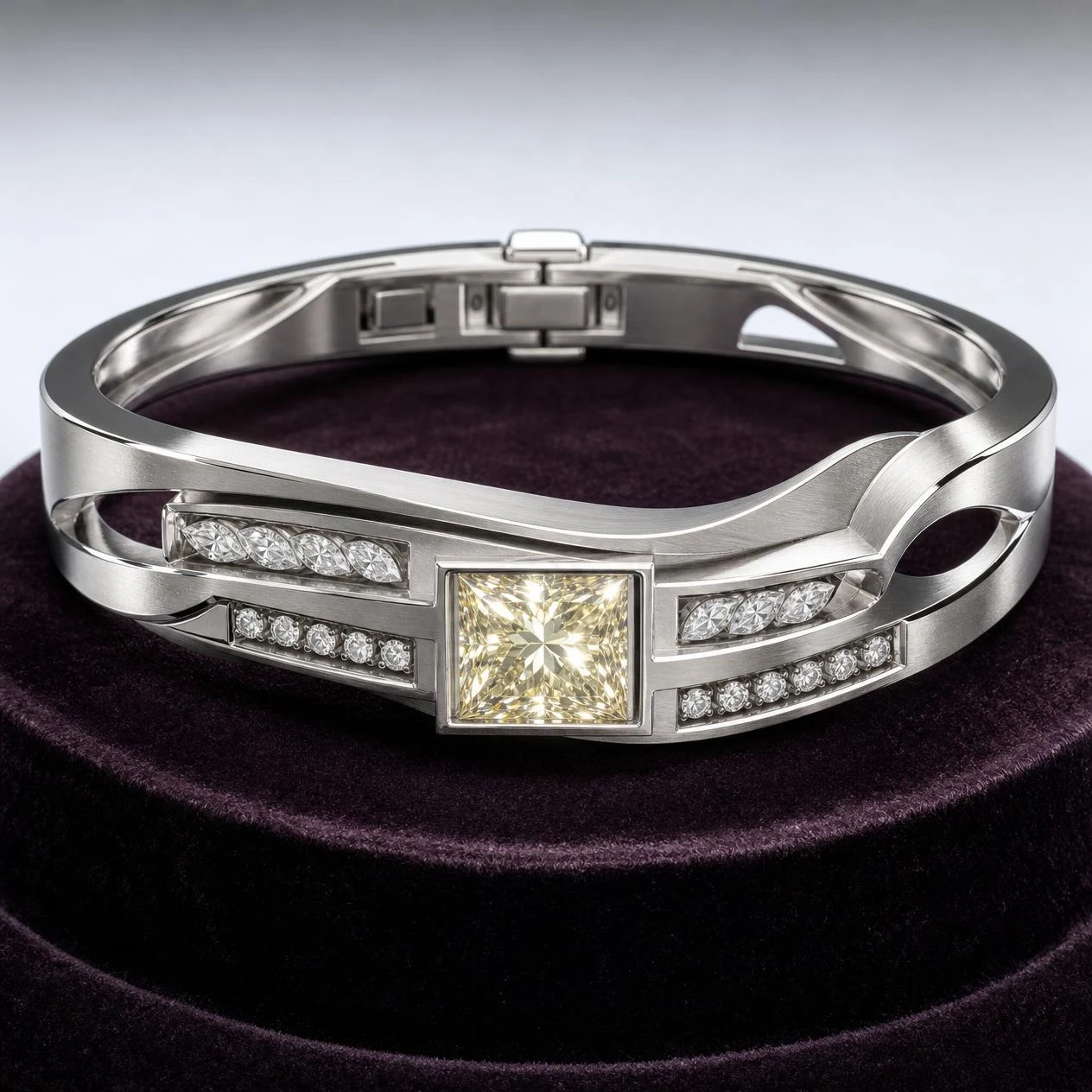 Fiamma Vivace, 3.61 ct tw princess lab grown diamond bracelet in 18K white gold (front view)